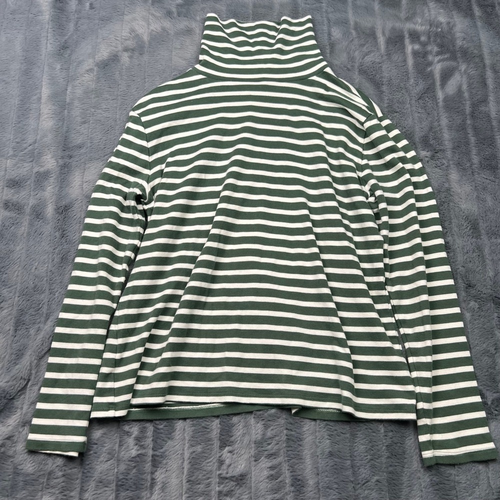 Ann Taylor Weekend Green White Striped Turtleneck Top XL RN77379 Long Sleeve